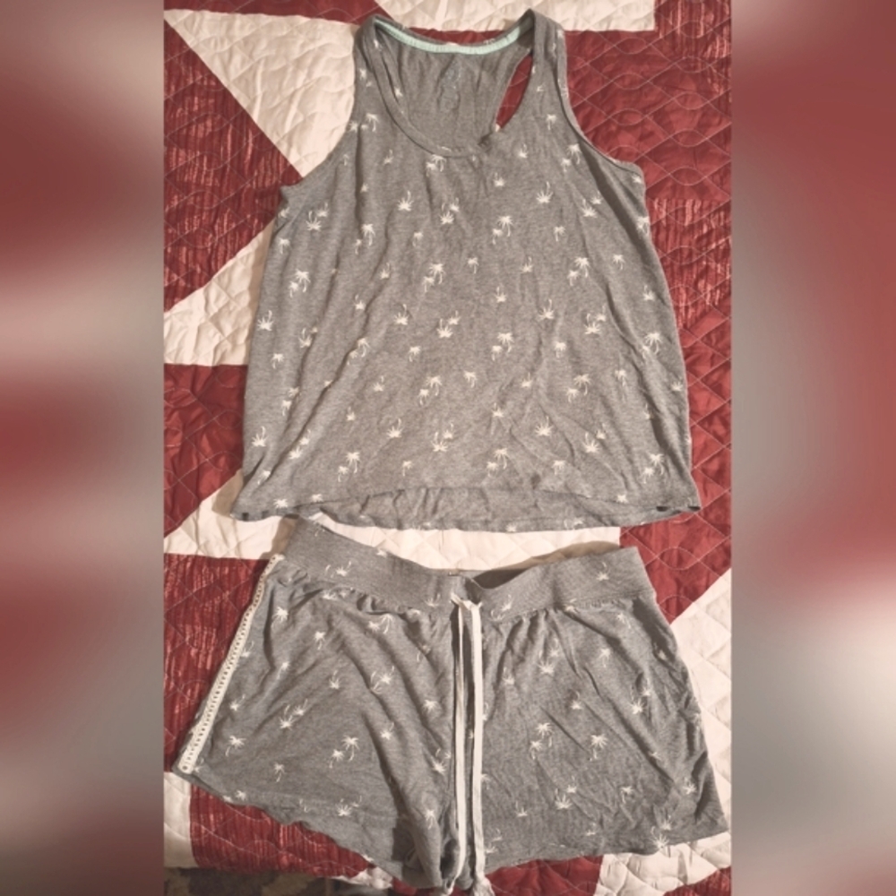 SO American Heritage Pajama Set Gray w White Palm Trees Tank And Shorts Set